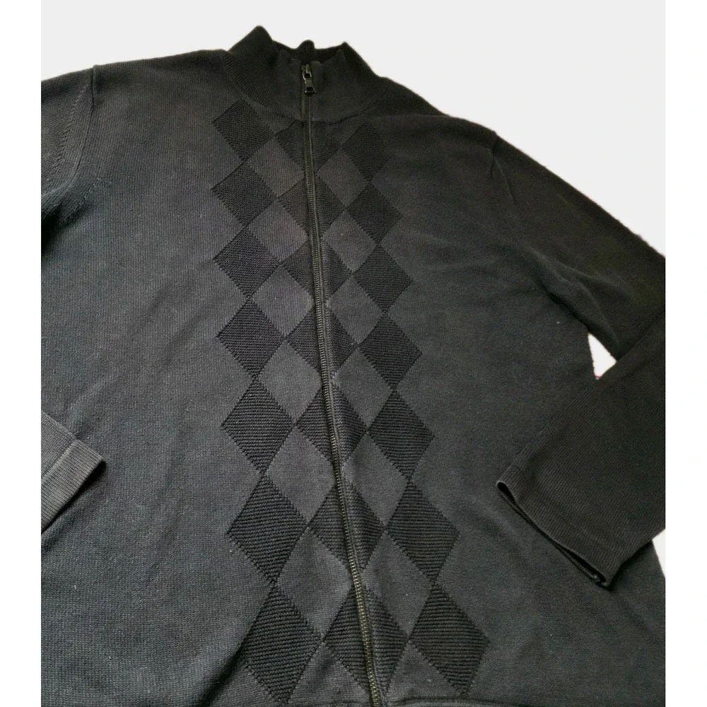 Banana Republic Zip Sweater M Argyle Black Mod Minimalist Preppy‎ Knit Cardigan